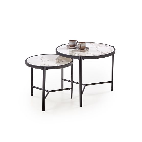 Set FATIMA di 2 panche, marmo bianco / nero (1p=1pz)