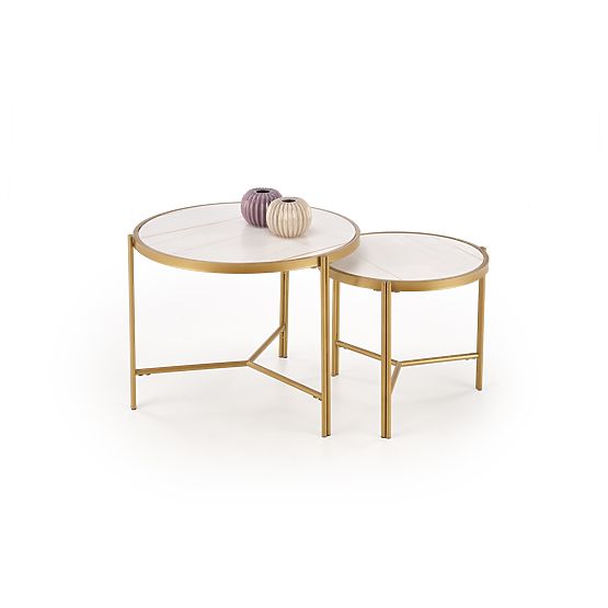 Set FATIMA di 2 tavolini, marmo bianco / oro (1p=1pz)