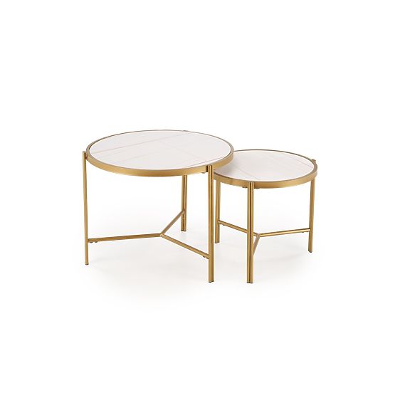 Set FATIMA di 2 tavolini, marmo bianco / oro (1p=1pz)