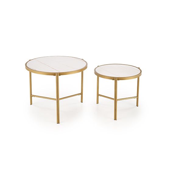Set FATIMA di 2 tavolini, marmo bianco / oro (1p=1pz)