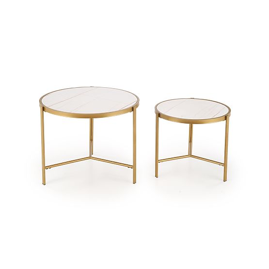 Set FATIMA di 2 tavolini, marmo bianco / oro (1p=1pz)