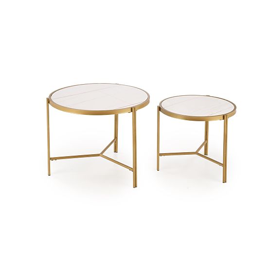 Set FATIMA di 2 tavolini, marmo bianco / oro (1p=1pz)