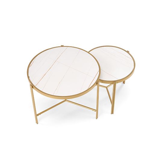 Set FATIMA di 2 tavolini, marmo bianco / oro (1p=1pz)