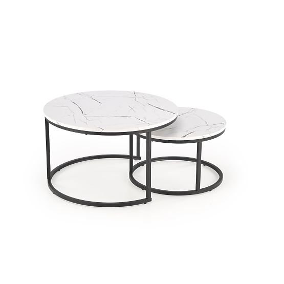 Set JAVA di 2 tavolini, marmo bianco / nero (1p=1pz)
