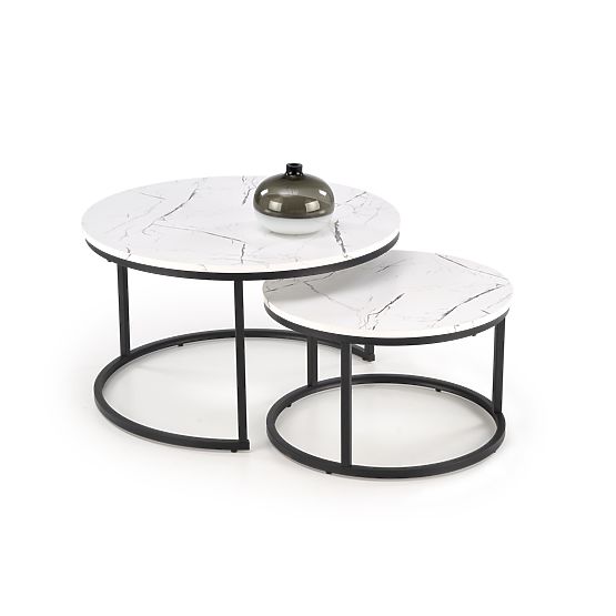 Set JAVA di 2 tavolini, marmo bianco / nero (1p=1pz)