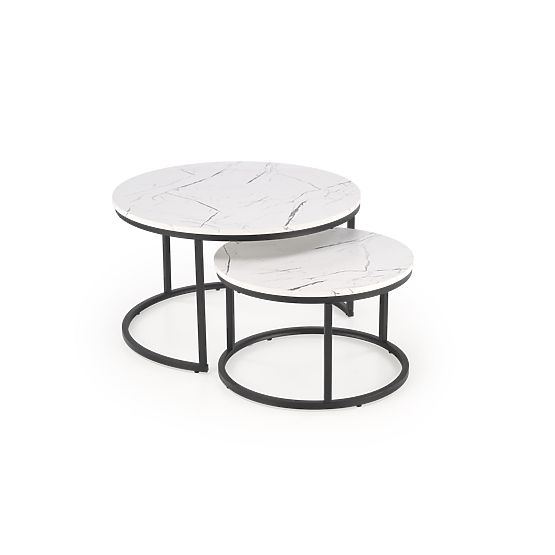 Set JAVA di 2 tavolini, marmo bianco / nero (1p=1pz)
