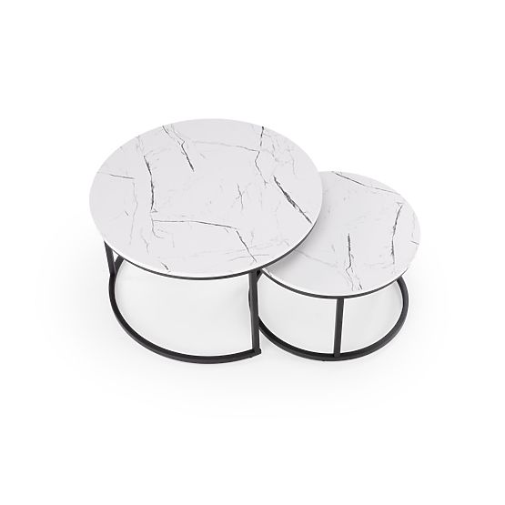 Set JAVA di 2 tavolini, marmo bianco / nero (1p=1pz)