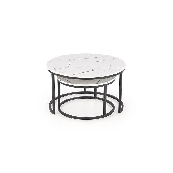Set JAVA di 2 tavolini, marmo bianco / nero (1p=1pz)