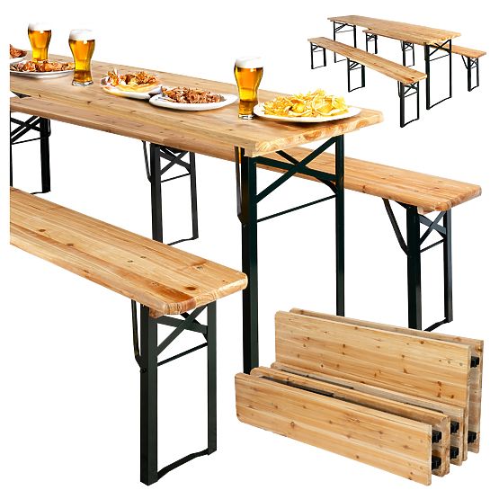 Set LAGER in acciaio e legno: tavolo + 2 panche 220 cm