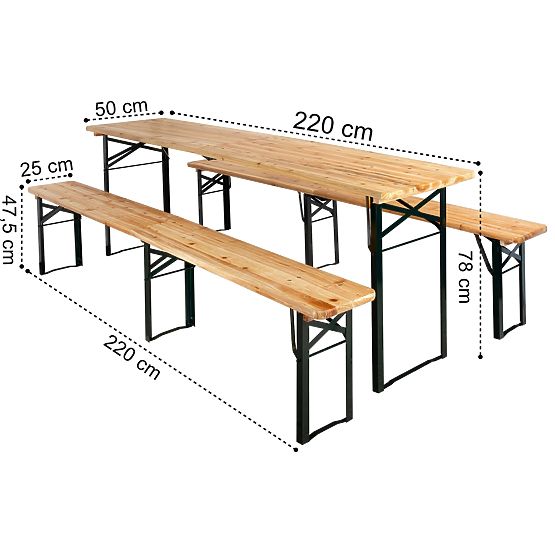 Set LAGER in acciaio e legno: tavolo + 2 panche 220 cm