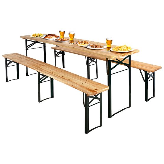 Set LAGER in acciaio e legno: tavolo + 2 panche 220 cm