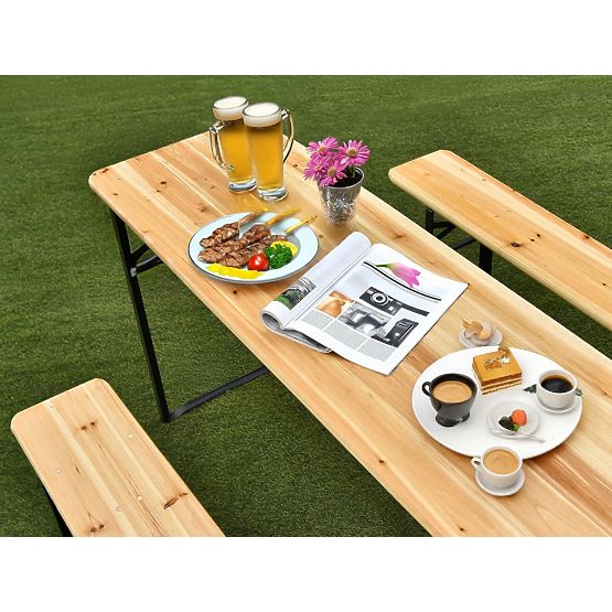 Set LAGER in acciaio e legno: tavolo + 2 panche 220 cm