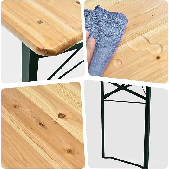 Set LAGER in acciaio e legno: tavolo + 2 panche 220 cm