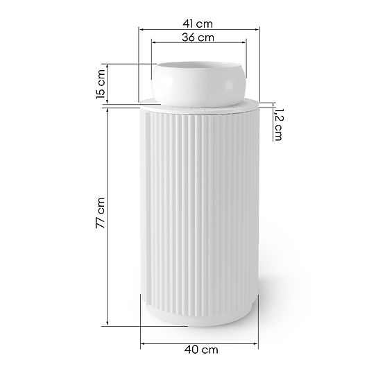 Set mobile con piano e lavabo La promessa 40 cm, scanalato, arrotondato, bianco