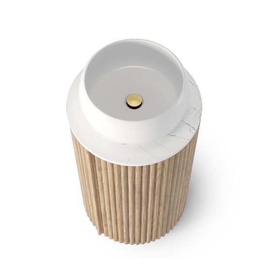 Set mobile con piano e lavabo La promessa 40 cm, scanalato, arrotondato, rovere/bianco