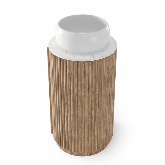 Set mobile con piano e lavabo La promessa 40 cm, scanalato, arrotondato, rovere/bianco