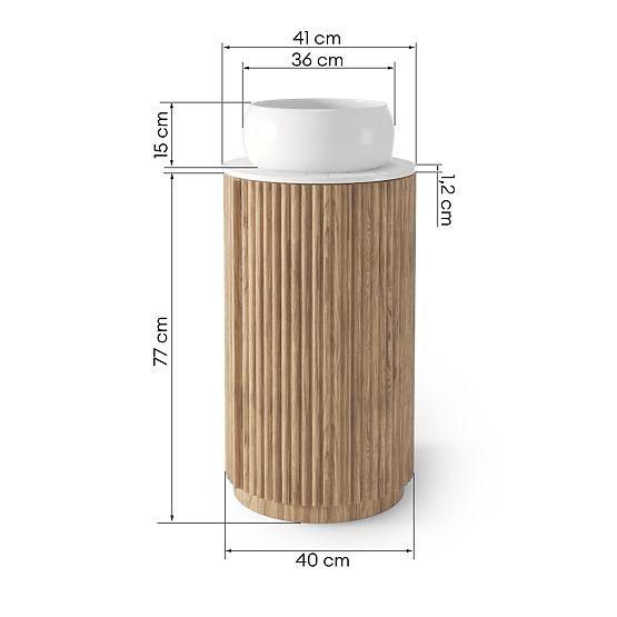 Set mobile con piano e lavabo La promessa 40 cm, scanalato, arrotondato, rovere/bianco