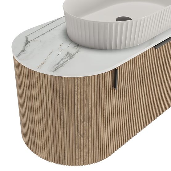 Set mobile con piano e lavabo La simplicite 100 cm, scanalato, arrotondato, Glit White/rovere