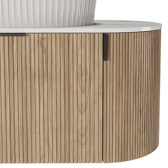 Set mobile con piano e lavabo La simplicite 100 cm, scanalato, arrotondato, Glit White/rovere