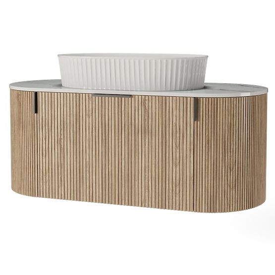 Set mobile con piano e lavabo La simplicite 100 cm, scanalato, arrotondato, Glit White/rovere