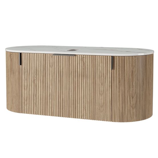 Set mobile con piano e lavabo La simplicite 100 cm, scanalato, arrotondato, Glit White/rovere