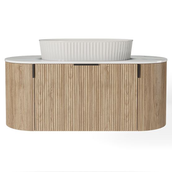 Set mobile con piano e lavabo La simplicite 100 cm, scanalato, arrotondato, Glit White/rovere