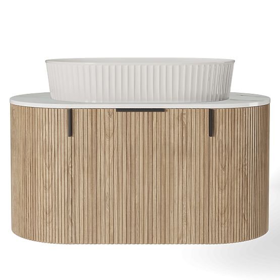 Set mobile con piano e lavabo La simplicite 80 cm, scanalato, arrotondato, Glit White/rovere
