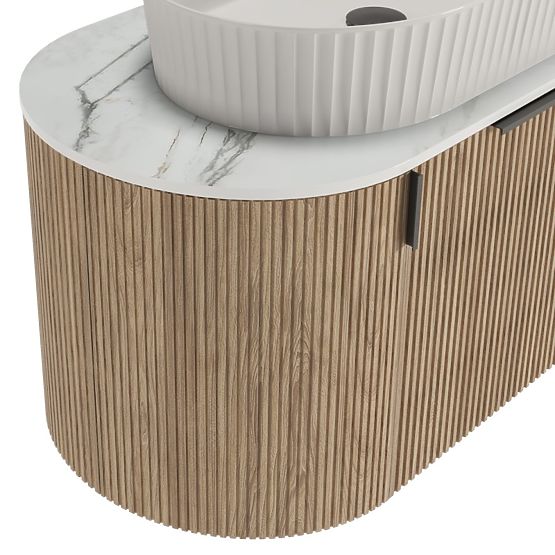 Set mobile con piano e lavabo La simplicite 80 cm, scanalato, arrotondato, Glit White/rovere