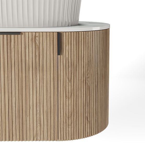 Set mobile con piano e lavabo La simplicite 80 cm, scanalato, arrotondato, Glit White/rovere
