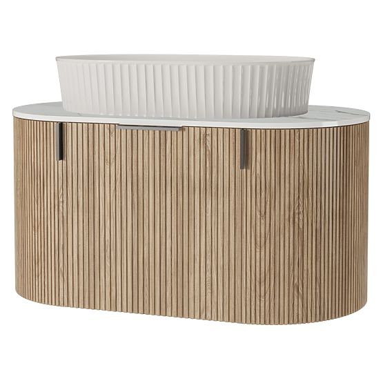 Set mobile con piano e lavabo La simplicite 80 cm, scanalato, arrotondato, Glit White/rovere