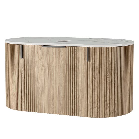Set mobile con piano e lavabo La simplicite 80 cm, scanalato, arrotondato, Glit White/rovere