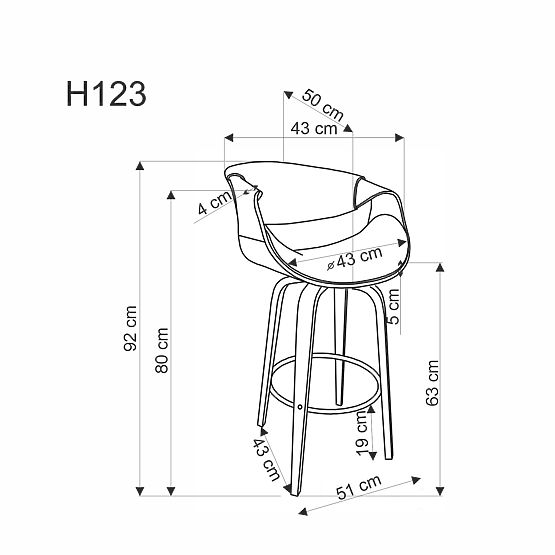 Sgabello da bar H123 grigio / noce (1p=1pz)