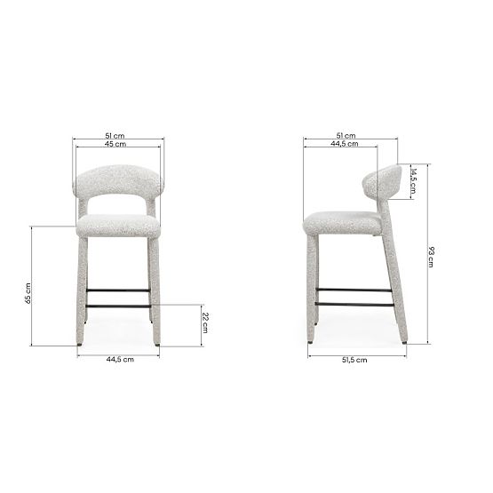 Sgabello da bar imbottito Hiroki, mélange beige-grigio