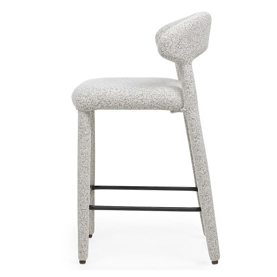 Sgabello da bar imbottito Hiroki, mélange beige-grigio