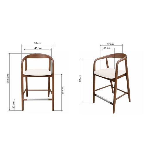 Sgabello da bar in legno Ludvika 2.0, arrotondato, noce/crema
