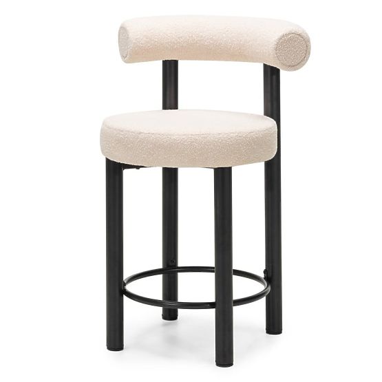 Sgabello da bar Pedro, beige/gambe nere, boucle