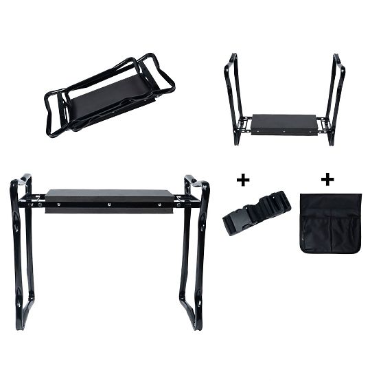 Sgabello inginocchiatoio pieghevole per lavoro in giardino con cintura porta attrezzi e 2 organizer