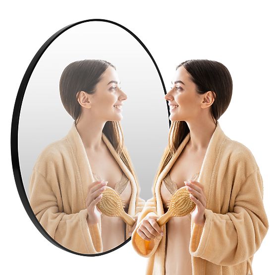 Specchio da parete rotondo 80 cm sospeso cornice moderna nera alluminio ModernHome