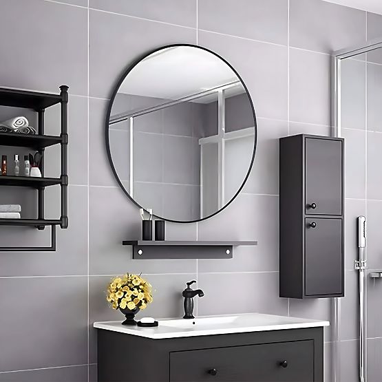 Specchio da parete rotondo 80 cm sospeso cornice moderna nera alluminio ModernHome