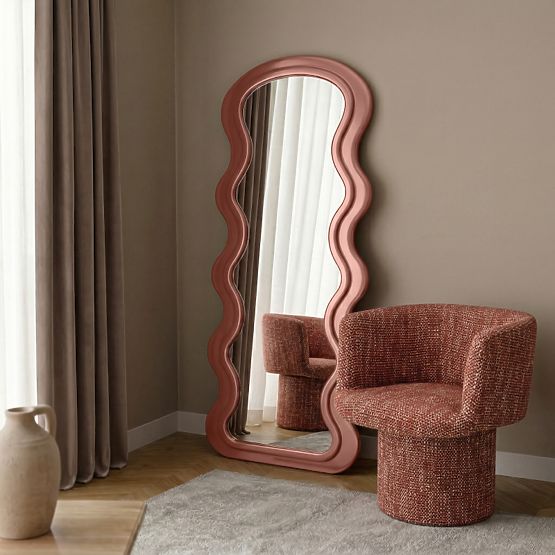 Specchio decorativo da parete con cornice in legno Vale 177x75 cm, ondulato, forma organica, mocha m