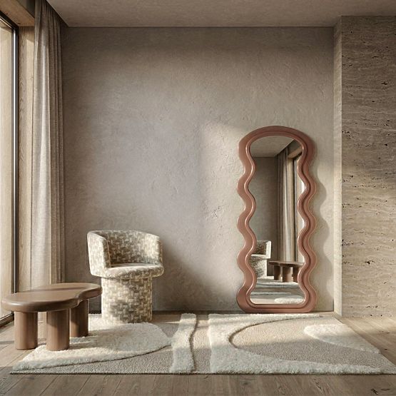 Specchio decorativo da parete con cornice in legno Vale 177x75 cm, ondulato, forma organica, mocha m