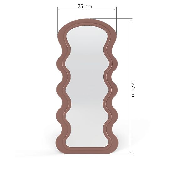 Specchio decorativo da parete con cornice in legno Vale 177x75 cm, ondulato, forma organica, mocha m