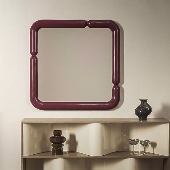 Specchio decorativo sospeso Ava, 90x90 cm, marrone bordeaux, lucido