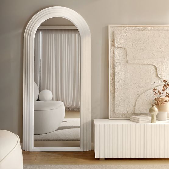 Specchio decorativo sospeso Giovanni 170x80 cm, bianco, arrotondato