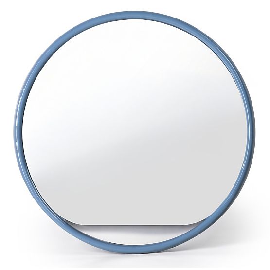 Specchio rotondo sospeso Zelia, blu tenue, lucido