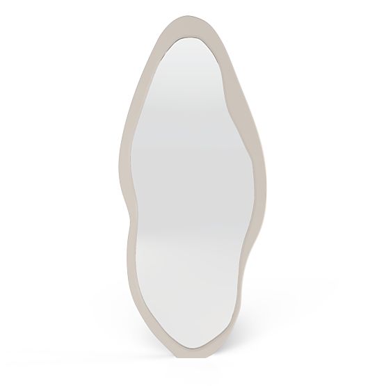 Specchio sospeso con cornice in legno Mara, 180x80 cm, forma irregolare, crema