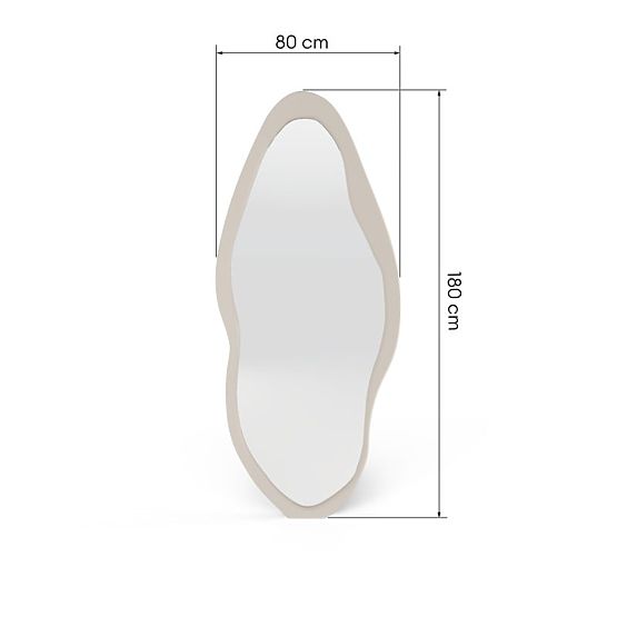 Specchio sospeso con cornice in legno Mara, 180x80 cm, forma irregolare, crema