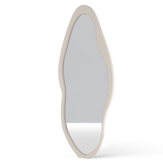 Specchio sospeso con cornice in legno Mara, 180x80 cm, forma irregolare, crema