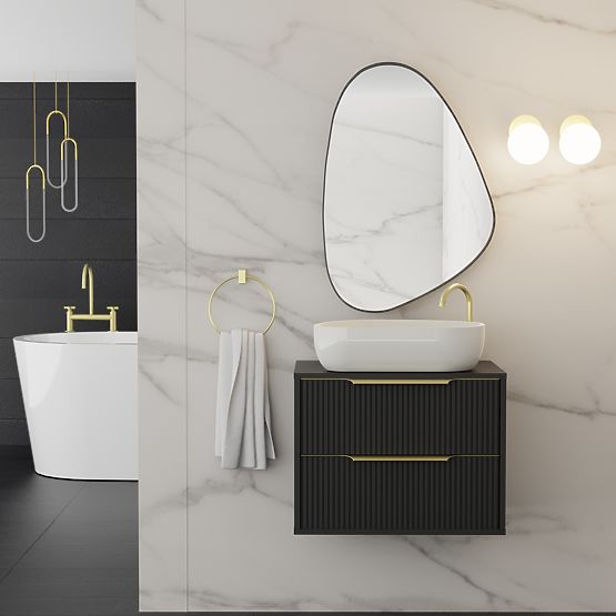 Specchio sospeso con cornice nera Libia, 76x51 cm, forma irregolare