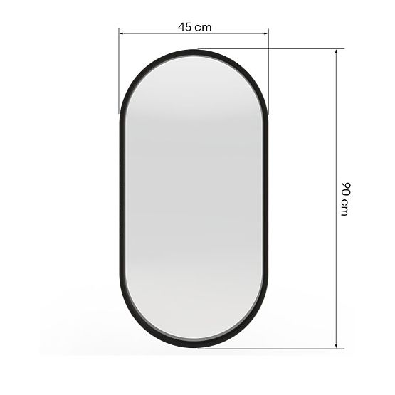 Specchio sospeso in cornice di legno Plico 45x90 cm, ovale, nero